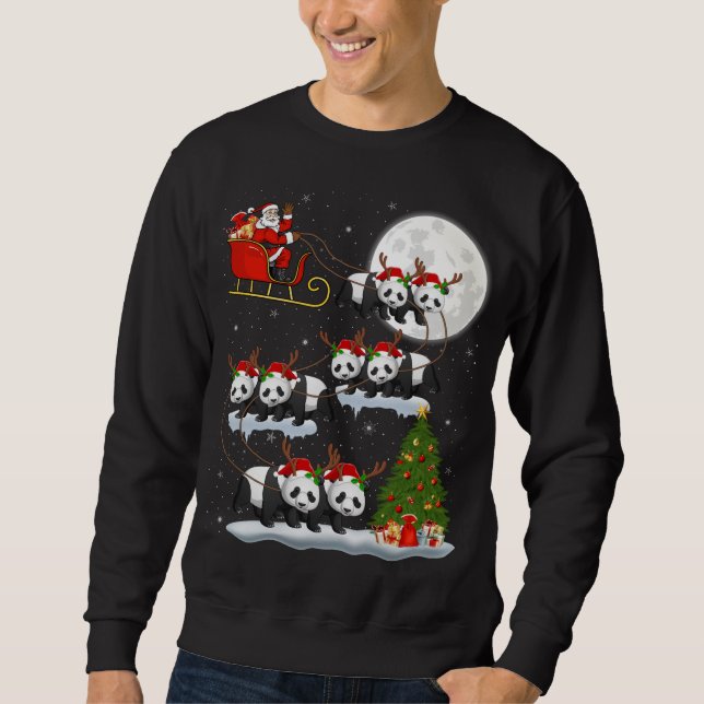 Funny Xmas Licht Tree Santa Riding Panda Christ Sweatshirt (Vorderseite)