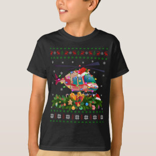 Funny Xmas Licht Tree Santa Ugly Helicopter Chr T-Shirt