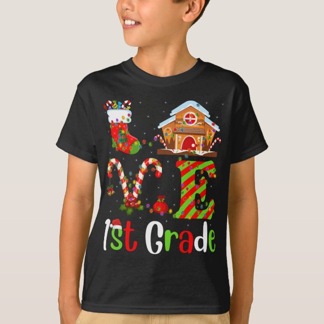Funny Xmas Lighting Liebe 1. Klasse Lehrerin Chris T-Shirt (Vorderseite)