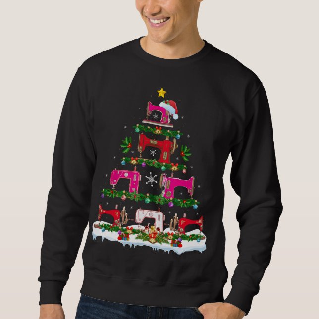 Funny Xmas Lighting Nähmaschine Weihnachtsbaum Sweatshirt (Vorderseite)