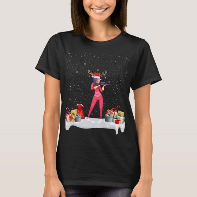 Funny Xmas Lighting Rentier Weihnachtsmannmütze Bi T-Shirt (Vorderseite)