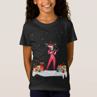 Funny Xmas Lighting Rentier Weihnachtsmannmütze Bi T-Shirt