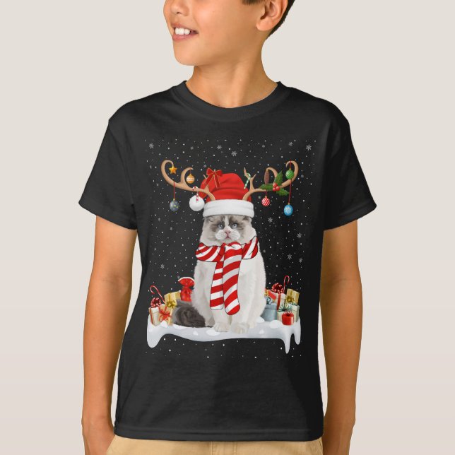 Funny Xmas Lighting Rentier Weihnachtsmannmütze Ra T-Shirt (Vorderseite)