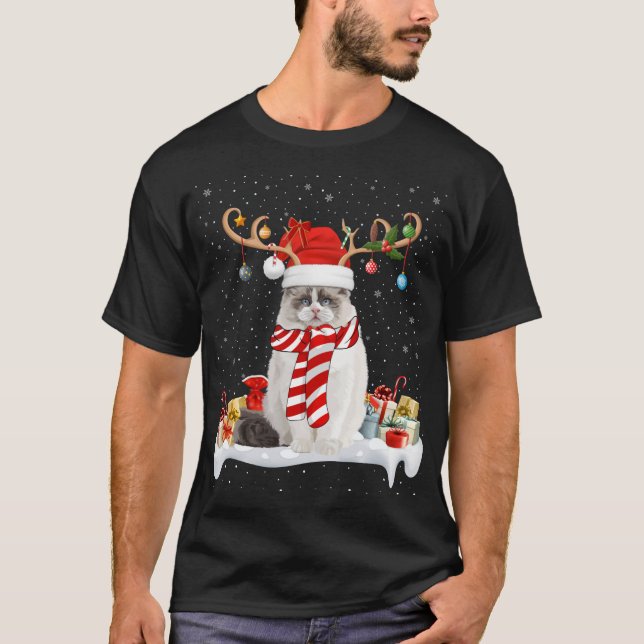 Funny Xmas Lighting Rentier Weihnachtsmannmütze Ra T-Shirt (Vorderseite)
