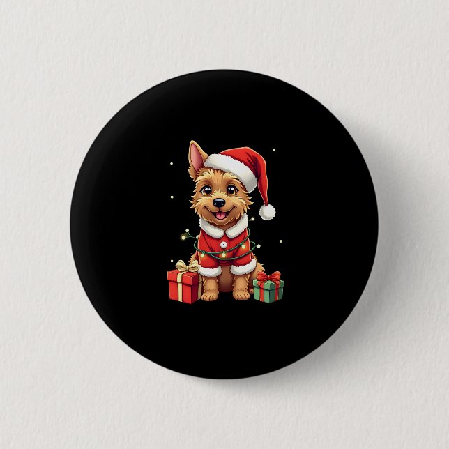 Funny Xmas Lighting Santa Border Terrier Dog Chris Button (Vorderseite)