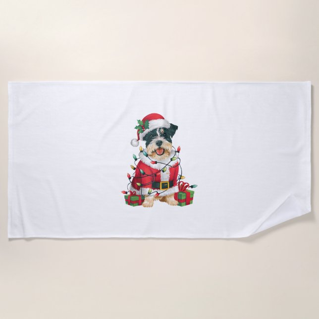 Funny Xmas Lighting Santa Border Terrier Dog Chris Strandtuch (Vorderseite)