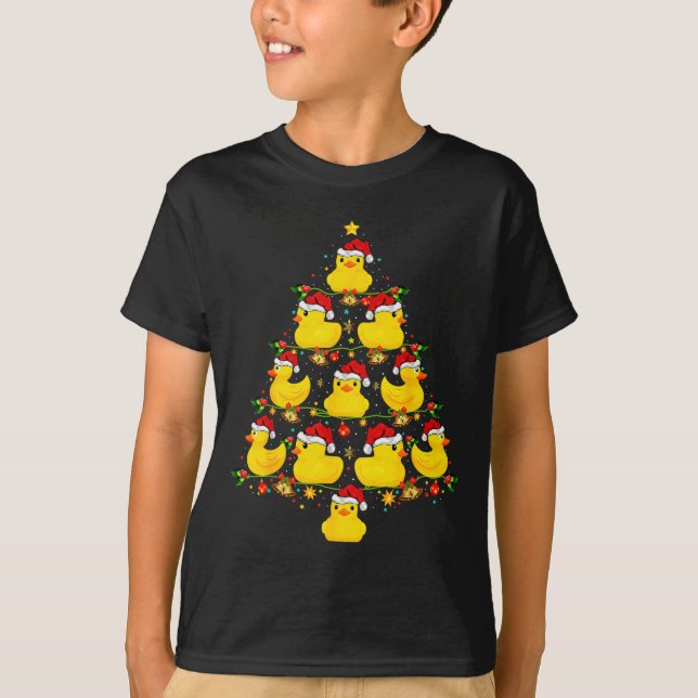 Funny Xmas Lighting Santa Hat Rubber Duck Christma T-Shirt (Vorderseite)