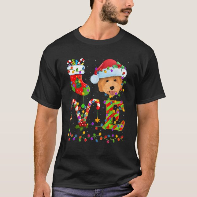 Funny Xmas Lighting Santa Love Goldendoodle Dog Ch T-Shirt (Vorderseite)