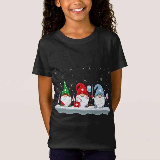 Funny Xmas Lighting Santa Nurse Gnomes Weihnachten T-Shirt (Vorderseite)