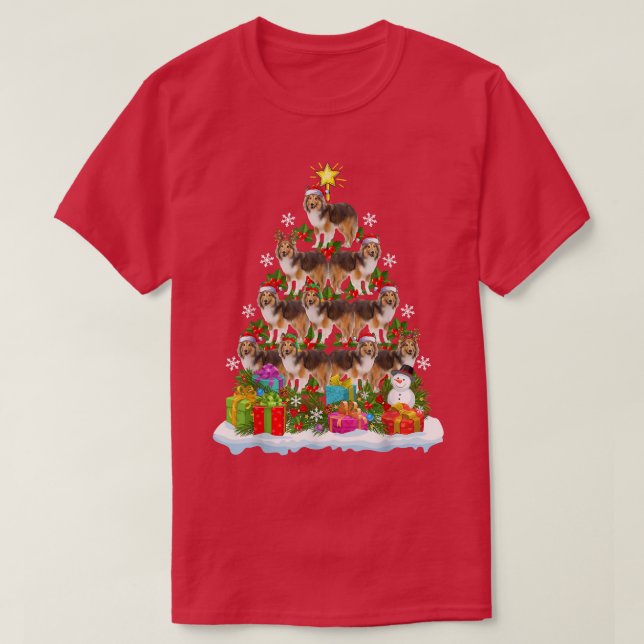 Funny Xmas Lighting Santa Shetland Sheepdog Christ T-Shirt (Design vorne)