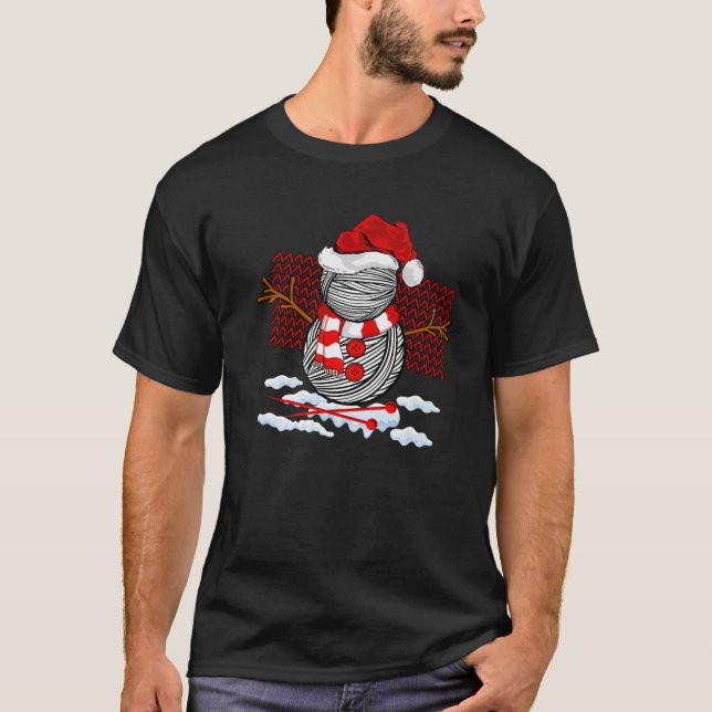 Funny Xmas Lighting Santa Snowman Knitting Christm T-Shirt (Vorderseite)