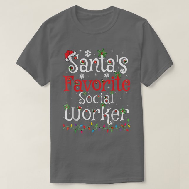 Funny Xmas Lighting Santa's Favorite Social Worker T-Shirt (Design vorne)