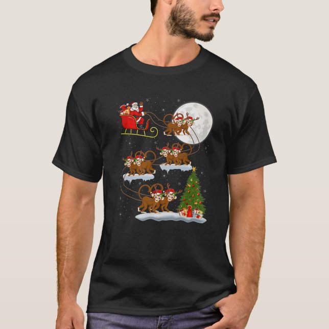 Funny Xmas Lighting Tree Santa Riding Affe Chris T-Shirt (Vorderseite)