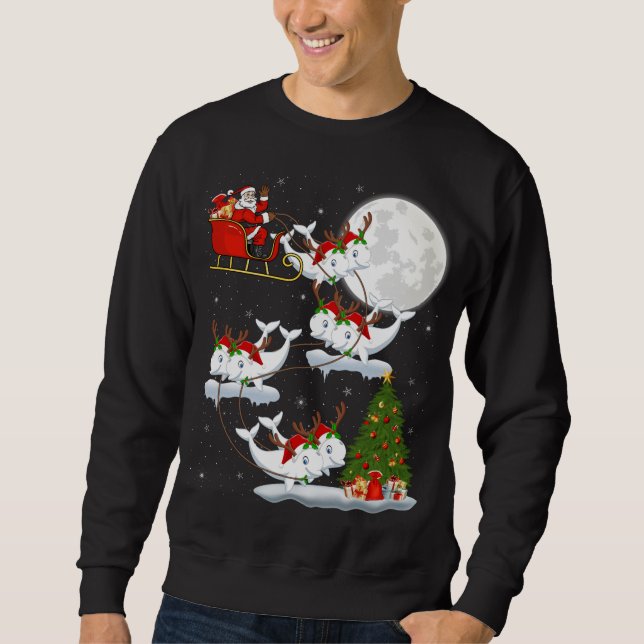 Funny Xmas Lighting Tree Santa Riding Beluga Whale Sweatshirt (Vorderseite)