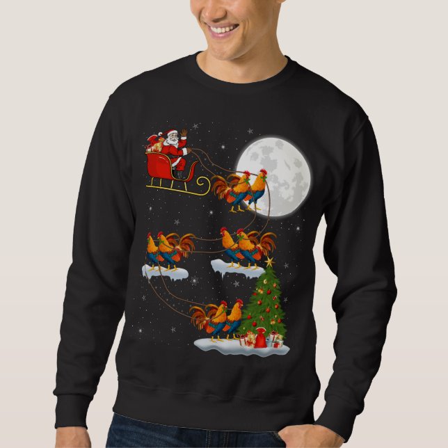 Funny Xmas Lighting Tree Santa Riding Bird Sweatshirt (Vorderseite)
