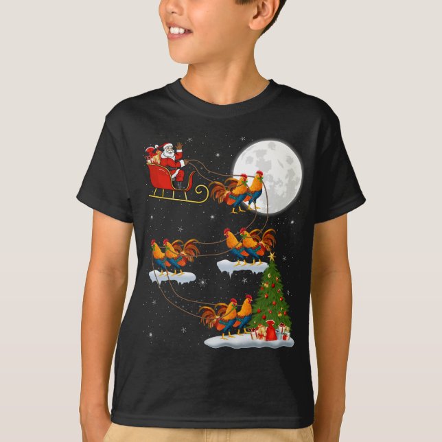 Funny Xmas Lighting Tree Santa Riding Bird T-Shirt (Vorderseite)