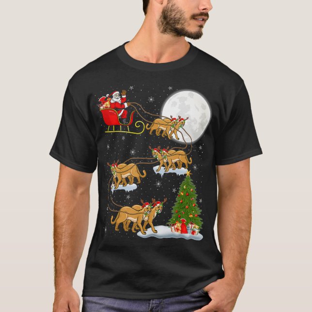Funny Xmas Lighting Tree Santa Riding Cougar Chris T-Shirt (Vorderseite)