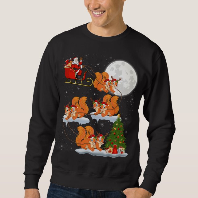 Funny Xmas Lighting Tree Santa Riding Eichhörnchen Sweatshirt (Vorderseite)