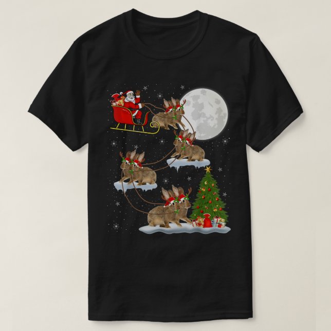 Funny Xmas Lighting Tree Santa Riding Kaninchen Ch T-Shirt (Design vorne)