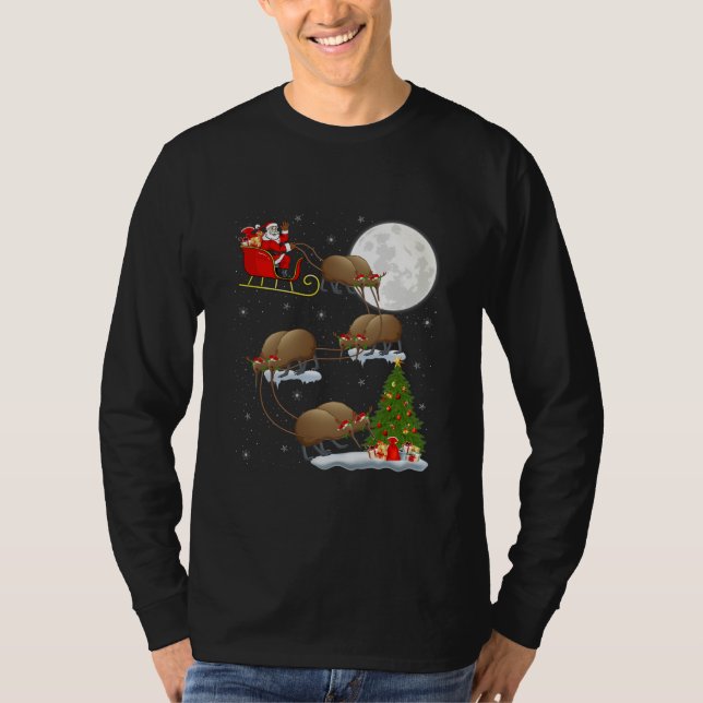Funny Xmas Lighting Tree Santa Riding Kiwi Bird T-Shirt (Vorderseite)