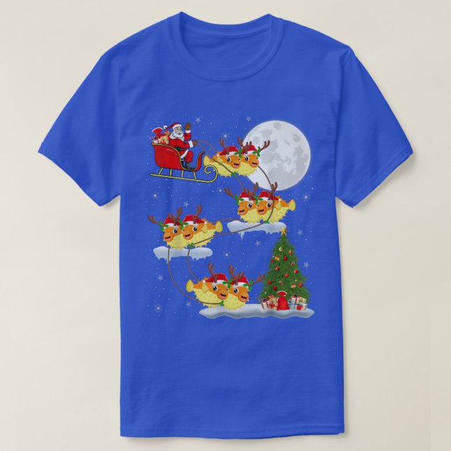 Funny Xmas Lighting Tree Santa Riding Puffer Fish  T-Shirt (Design vorne)