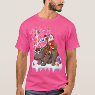 Funny Xmas Lighting Tree Santa Riding Wombat Chris T-Shirt