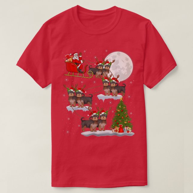 Funny Xmas Lighting Tree Santa Riding Yorkie Chris T-Shirt (Design vorne)