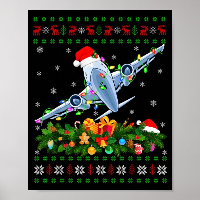 Funny Xmas Lighting Tree Santa Ugly Airplane Chris Poster (Vorne)