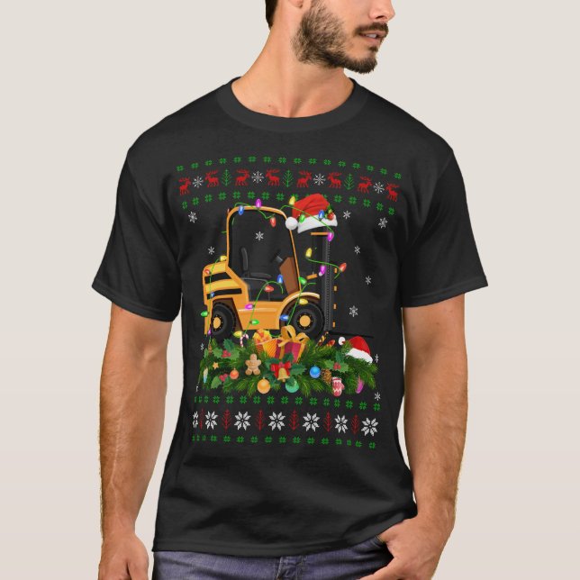 Funny Xmas Lighting Tree Santa Ugly Forklift Chris T-Shirt (Vorderseite)
