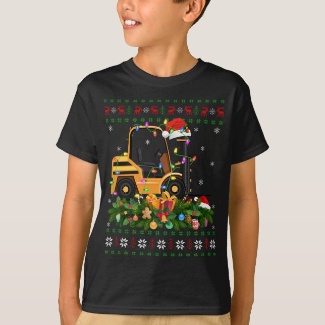 Funny Xmas Lighting Tree Santa Ugly Forklift Chris T-Shirt (Vorderseite)
