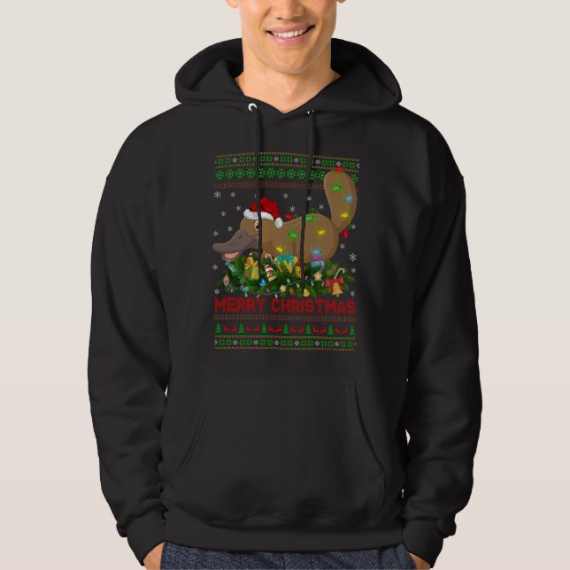 Funny Xmas Lighting Tree Santa Ugly Platypus Chris Hoodie (Vorderseite)