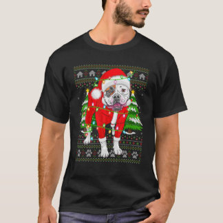 Funny Xmas Lighting Ugly Santa American Bulldog Ch T-Shirt