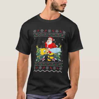 Funny Xmas Lighting Ugly Santa Riding Hummel C T-Shirt