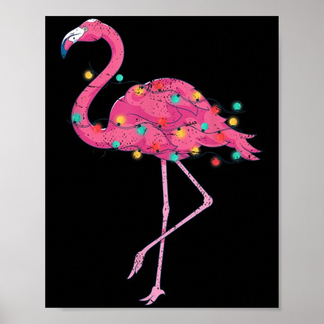 Funny Xmas Lights Nk Flamingo Trocal Weihnachten Poster (Vorne)
