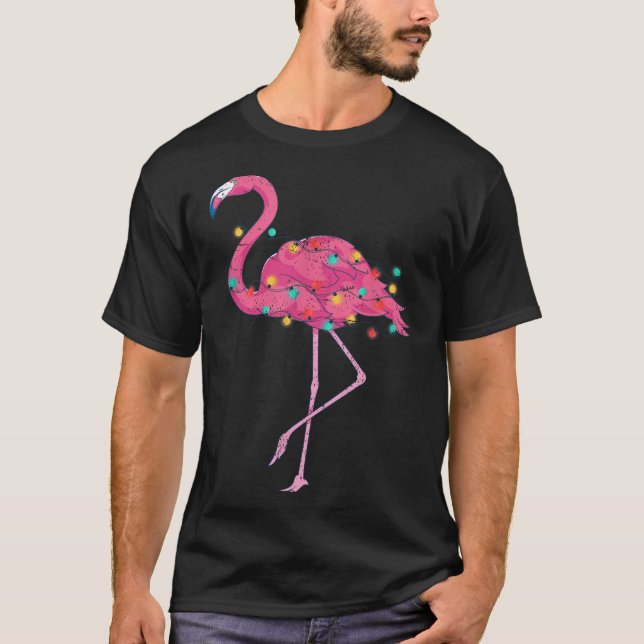 Funny Xmas Lights Nk Flamingo Trocal Weihnachten T-Shirt (Vorderseite)
