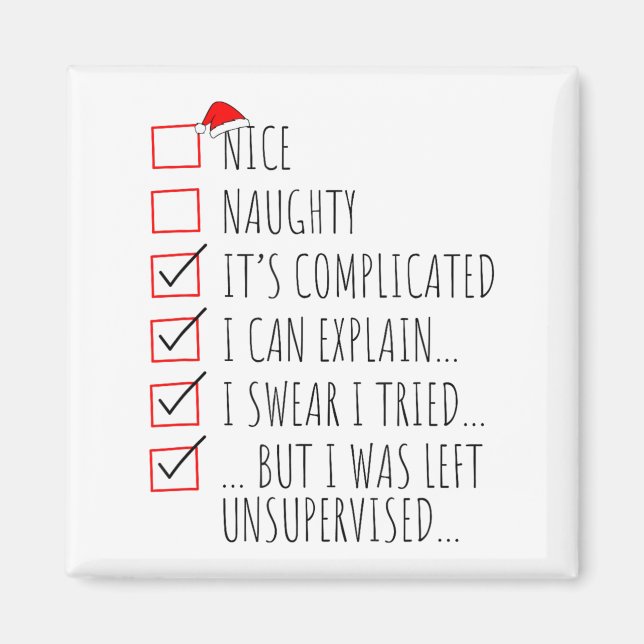 Funny Xmas Nice Naughty List I Can Explain I Swear Magnet (Vorne)