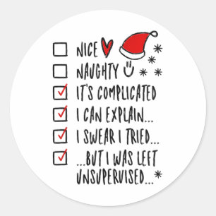 Funny Xmas - Nice Naughty List kann ich erklären, Runder Aufkleber