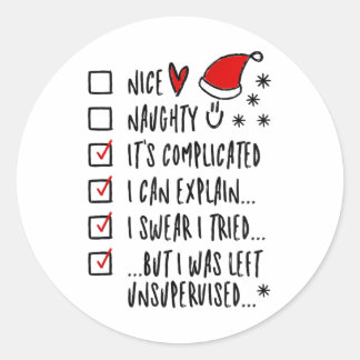 Funny Xmas - Nice Naughty List kann ich erklären,  Runder Aufkleber
