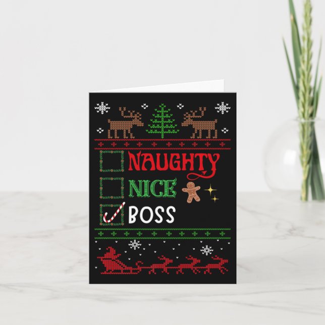 Funny Xmas Nice Naughty List Weihnachtsboss Karte (Vorderseite)