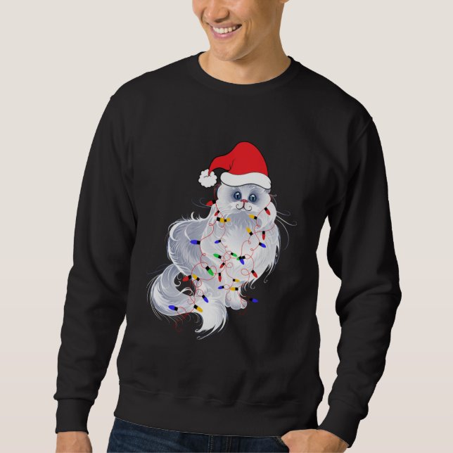 Funny Xmas Persian Cat Christmas Lights Santa Clau Sweatshirt (Vorderseite)
