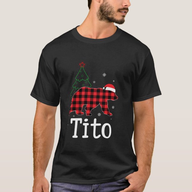 Funny Xmas Red Kariert Tito Bär Ugly Christmas Swe T-Shirt (Vorderseite)