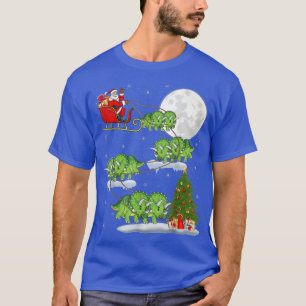 Funny Xmas Tree Santa Riding Triceratops Dinosaur T-Shirt