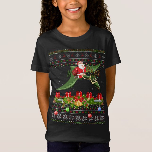 Funny Xmas Ugly Santa Riding Pterodactyl Bird Chri T-Shirt (Vorderseite)