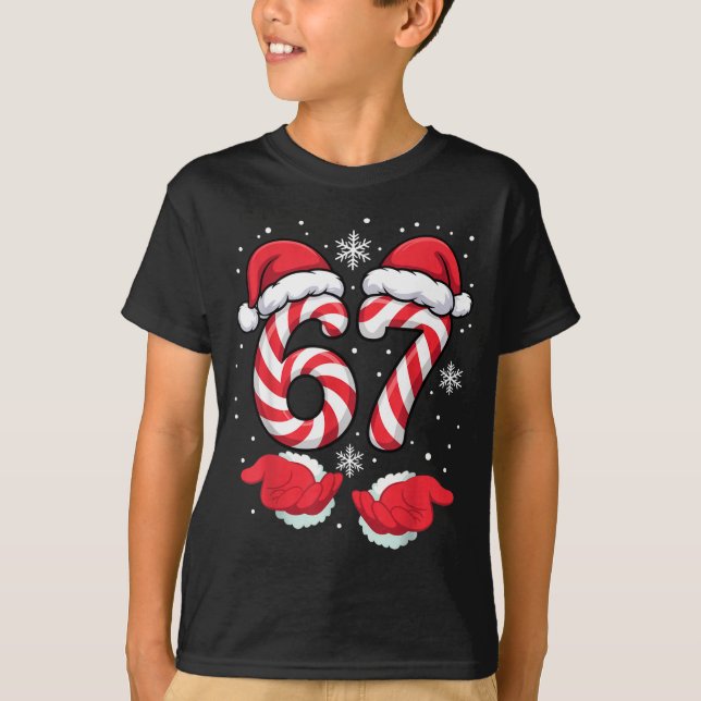 Funny Xmas Viral 67 Candy Canes Santa Funny Holida T-Shirt (Vorderseite)