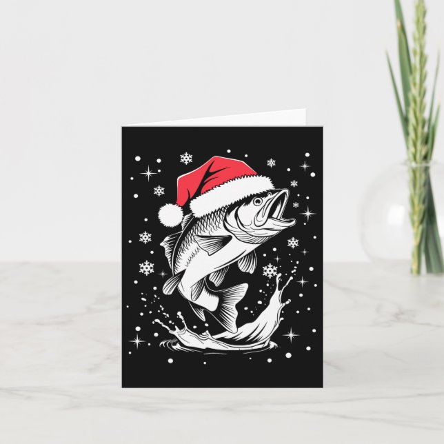 Funny Xmas Weihnachtsmannmütze Fischen Weihnachtsa Karte (Vorderseite)