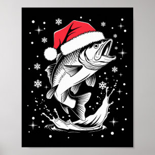 Funny Xmas Weihnachtsmannmütze Fischen Weihnachtsa Poster