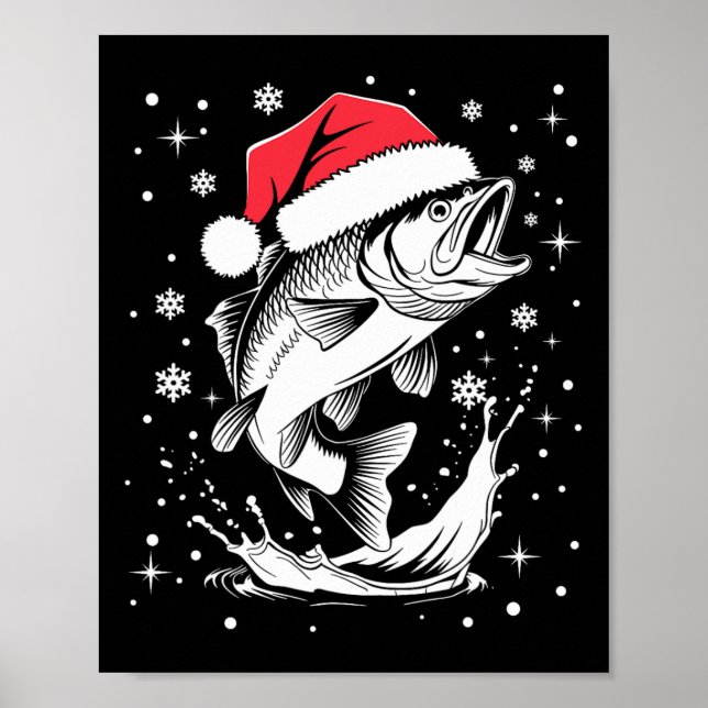 Funny Xmas Weihnachtsmannmütze Fischen Weihnachtsa Poster (Vorne)