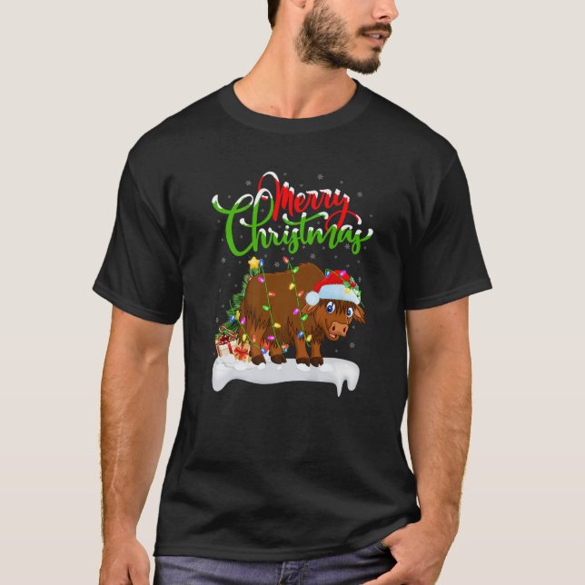 Funny Yak Animal Lover Xmas Lighting Yak Weihnacht T-Shirt (Vorderseite)