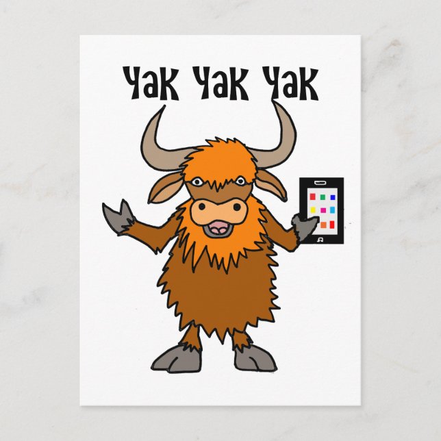 Funny Yak Yakking auf dem Handy-Cartoon Postkarte (Vorderseite)