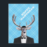 Funny Yarmulke Happy Hanukkah Deer Blue Kariert Feiertagspostkarte<br><div class="desc">Funny Yarmulke Happy Hannukah Deer Blue Pläd,  featuring a yamaka. Personalize the back with your return address now,  then handwrite a later for that personal touch!</div>